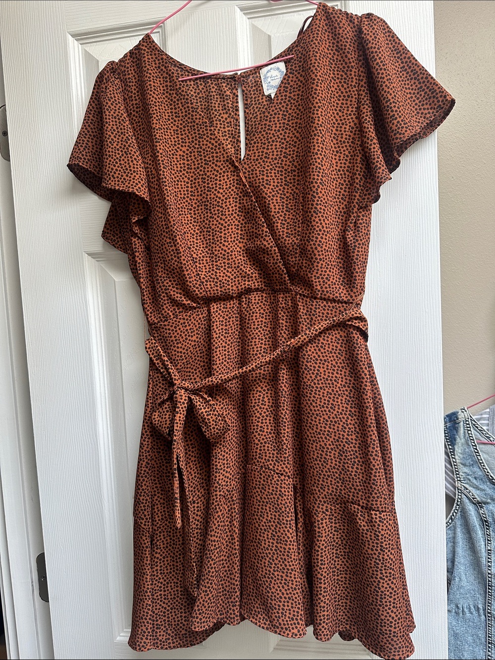 Blue Rain Rust Dot Wrap Mini Dress